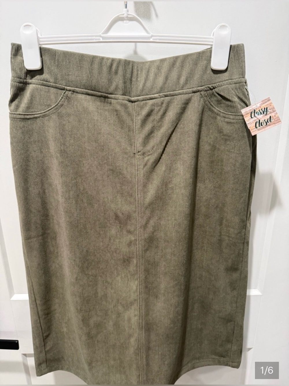 BE Girl Moss Olive Green Women's Corduroy pencil Skirt Elastic Waist size Xl - Picture 2 of 10